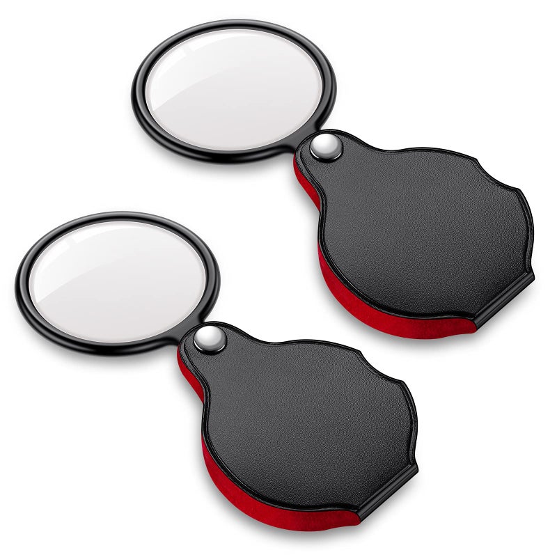 PHICANT 2PCS Upgrade Small Magnifying Glasses for Kids/Senior, Pocket Magnifier for Reading/Close Work, Mini Folding Magnifying Magnify Glass with Protective Sheath, Ideal for Repairing/Hobby/Coins, 1.96" - Image 1